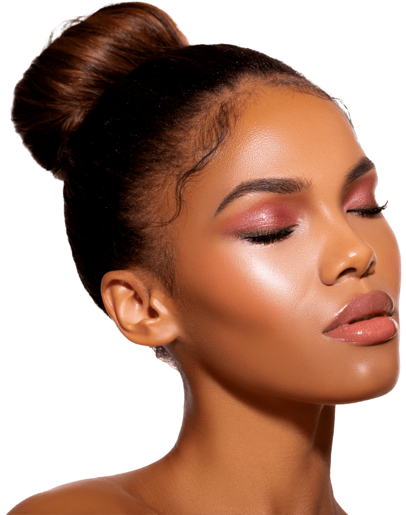 Closeup Beauty Fashion Glamour Portrait African Woman. Glitter Vivid Pink makeup. High Fashion model. Glamour beauty Portrait young African woman with closed eyes woman