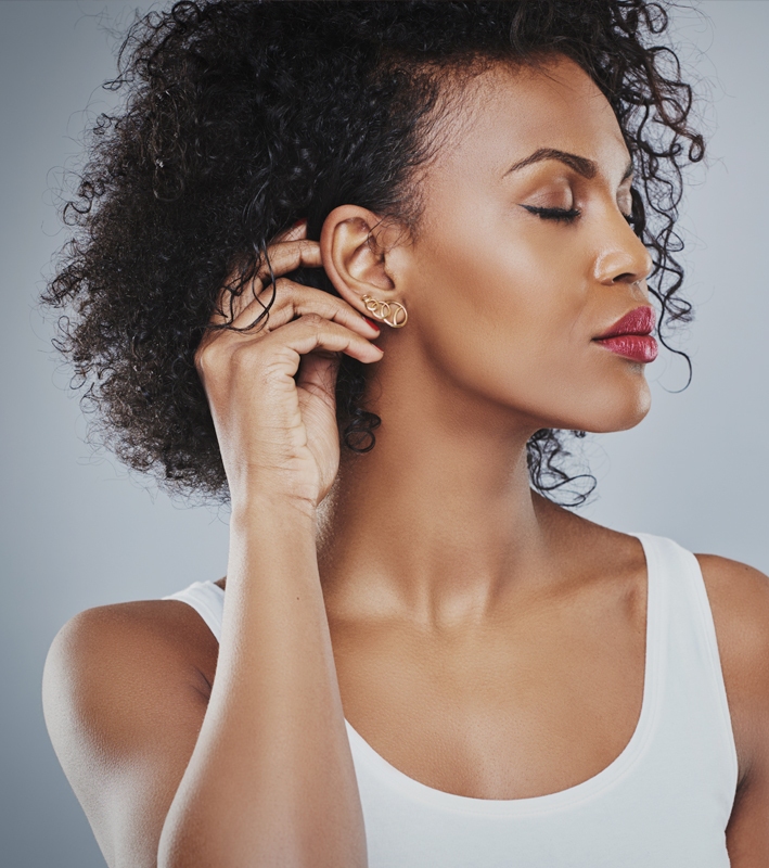 Black woman showing off ears